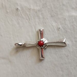 Beautiful Native American Navajo Sterling & Coral Cross Pendant 🎁✝️ ❤️